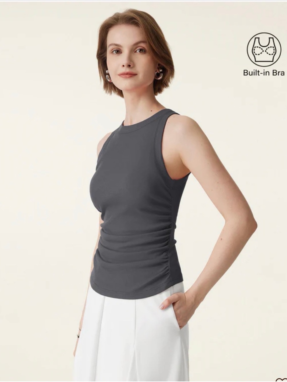 OGL Charcoal Gray Ribbed Built-In Bra Tank - Picture 2 of 3